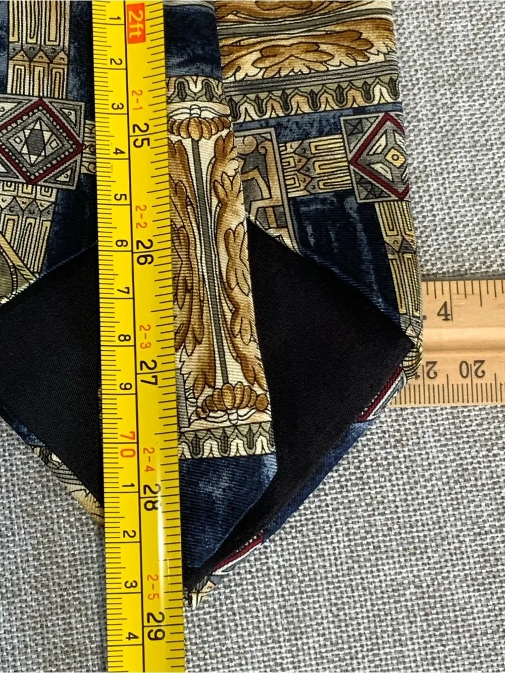 Vintage Santavelli Silk Geometric Wide Tie Navy Gold